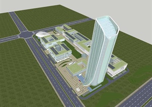 现代风格交通银行大厦建筑规划设计方案SU(草图大师)模型