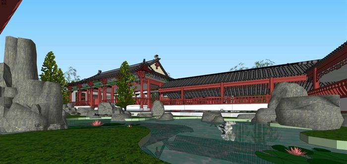 古典中式碑园建筑方案SU模型(9)