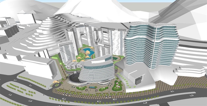 深圳大梅沙金地海景酒店+住宅项目建筑概念方案SU模型(1)