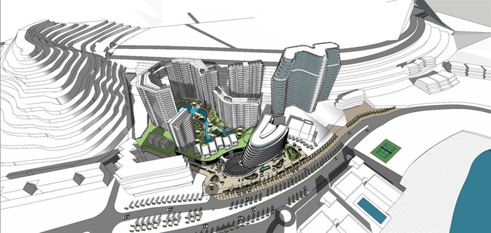 深圳大梅沙金地海景酒店+住宅项目建筑概念方案SU模型(4)