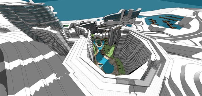深圳大梅沙金地海景酒店+住宅项目建筑概念方案SU模型(9)