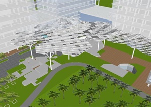 现代风格绿色产业园建筑方案SU(草图大师)模型