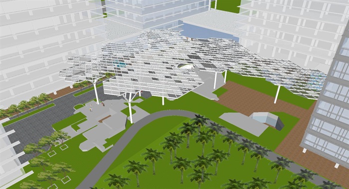 现代风格绿色产业园建筑方案SU模型(1)