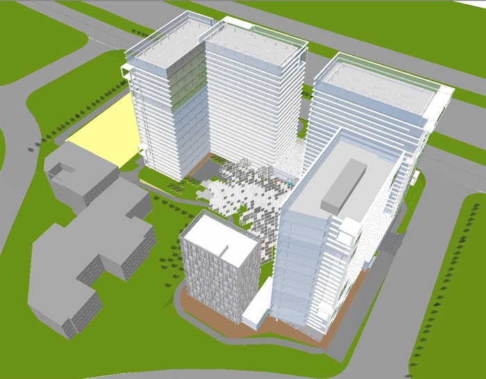 现代风格绿色产业园建筑方案SU模型(3)