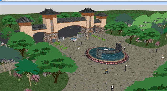 2个生态农业园入口大门建筑方案SU模型(2)