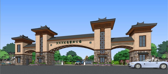 2个生态农业园入口大门建筑方案SU模型(8)