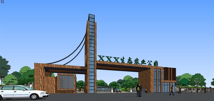 2个生态农业园入口大门建筑方案SU模型(10)