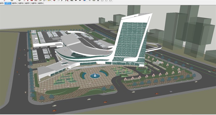天津现代风格汽车客运站建筑设计方案SU模型(1)