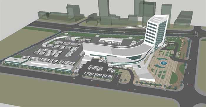 天津现代风格汽车客运站建筑设计方案SU模型(6)