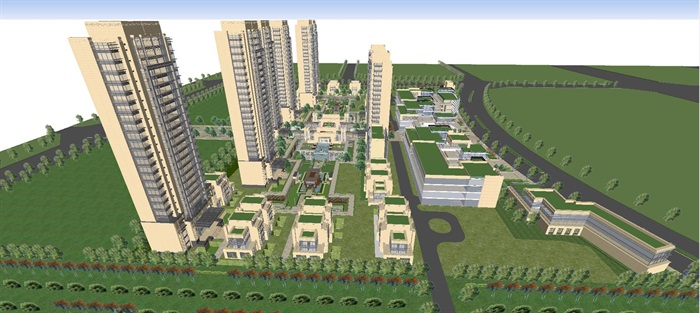 新古典住宅小区总体建筑设计方案SU模型(1)