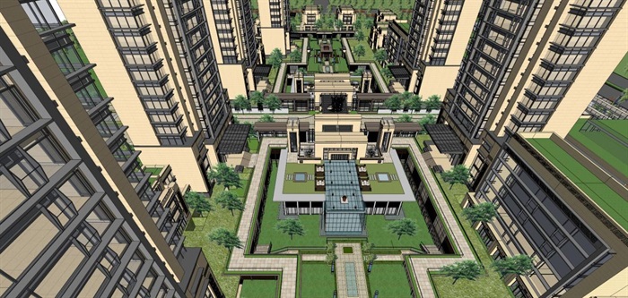 新古典住宅小区总体建筑设计方案SU模型(3)