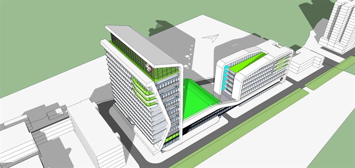 现代风格医院门诊与住院部建筑方案SU模型(3)