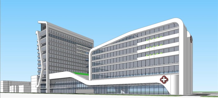 现代风格医院门诊与住院部建筑方案SU模型(4)