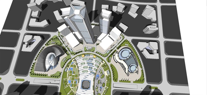 3个西宁现代超高层城市综合体建筑方案SU模型(2)