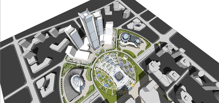 3个西宁现代超高层城市综合体建筑方案SU模型(4)