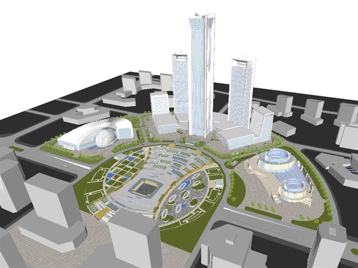 3个西宁现代超高层城市综合体建筑方案SU模型(5)