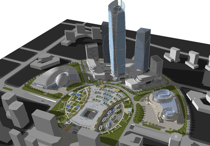 3个西宁现代超高层城市综合体建筑方案SU模型(6)