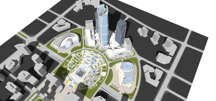 3个西宁现代超高层城市综合体建筑方案SU模型(8)