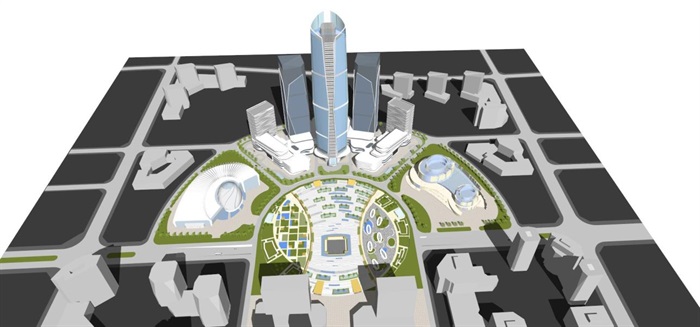 3个西宁现代超高层城市综合体建筑方案SU模型(12)