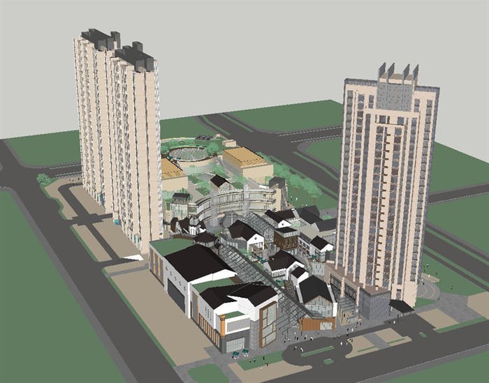 民国风商业+现代住宅综合体建筑方案SU模型(12)