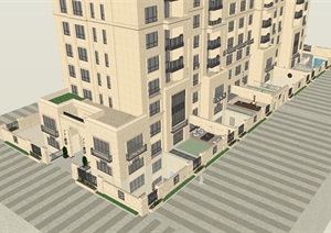 新古典风格高层住宅单体SU(草图大师)模型