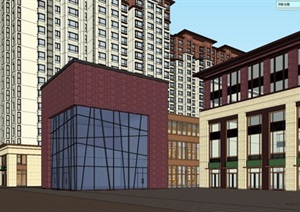 现代中式高层住宅 沿街商业项目SU(草图大师)模型