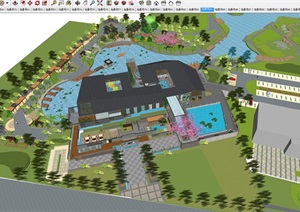 新中式泰丰清水湾售楼处建筑与景观方案SU(草图大师)模型