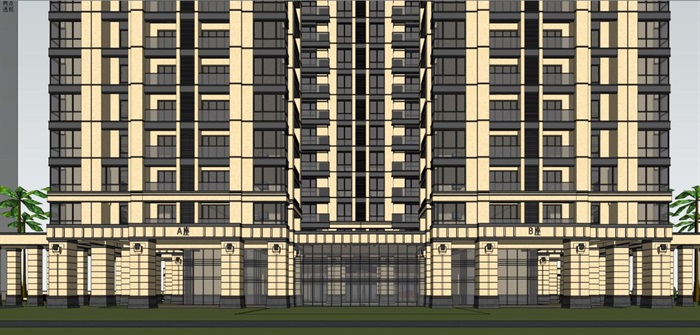 禅城绿地中心高层住宅+主入口方案SU模型(3)