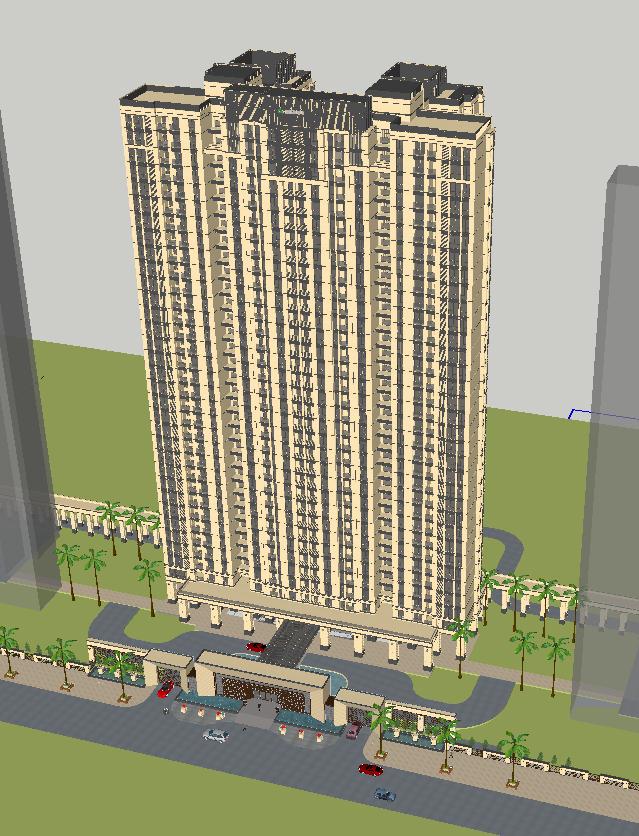 禅城绿地中心高层住宅+主入口方案SU模型(9)