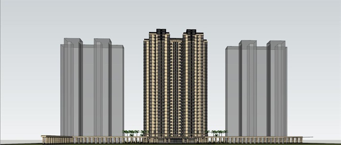 禅城绿地中心高层住宅+主入口方案SU模型(12)