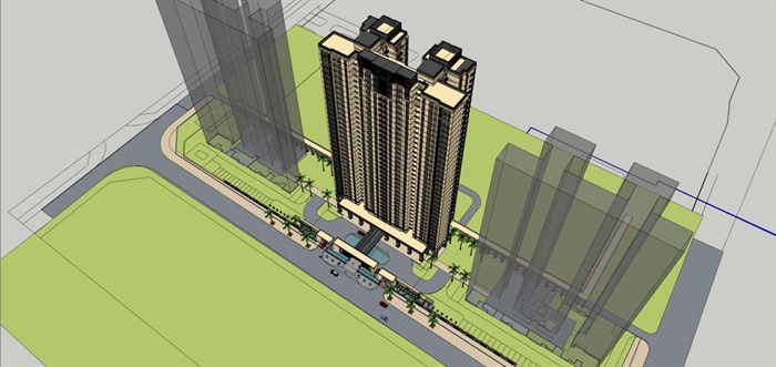 禅城绿地中心高层住宅+主入口方案SU模型(11)