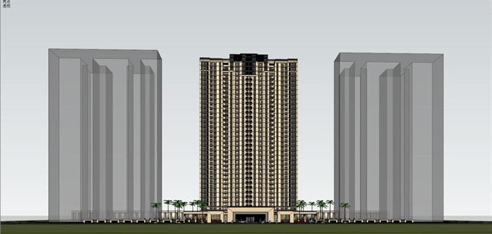 禅城绿地中心高层住宅+主入口方案SU模型(14)