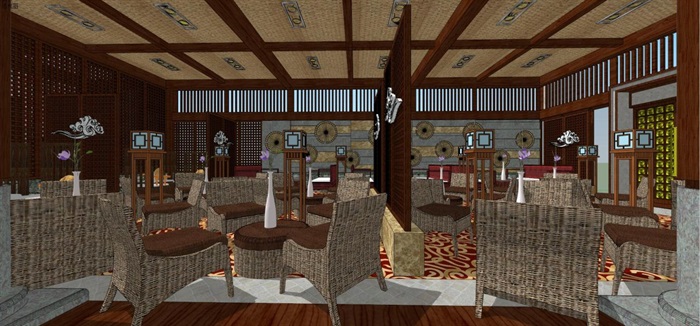 古典中式餐饮会所室内设计方案SU模型(1)