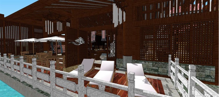 古典中式餐饮会所室内设计方案SU模型(2)