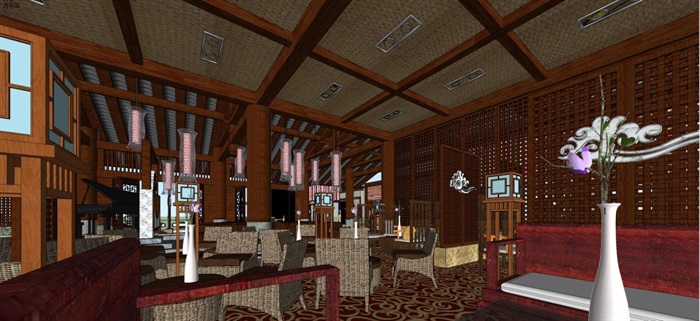 古典中式餐饮会所室内设计方案SU模型(5)