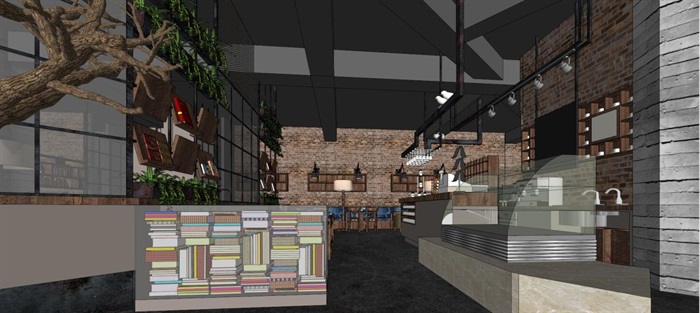 现代风格loft咖啡厅装潢方案SU模型(8)