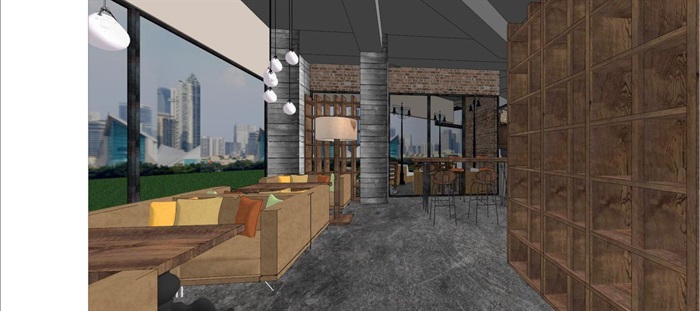现代风格loft咖啡厅装潢方案SU模型(13)