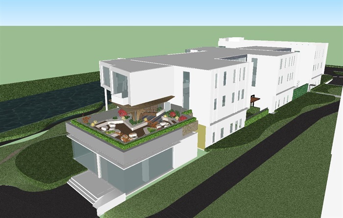带屋顶花园办公楼景观设计方案SU模型(3)