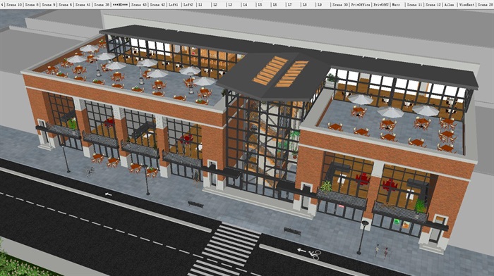 现代风格办公与餐饮LOFT综合楼建筑设计方案SU模型(1)