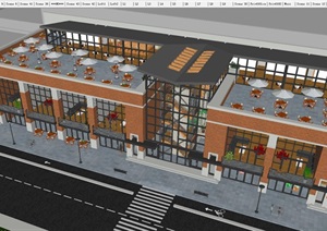 现代风格办公与餐饮LOFT综合楼建筑设计方案SU(草图大师)模型