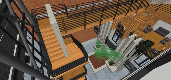现代风格办公与餐饮LOFT综合楼建筑设计方案SU模型(5)