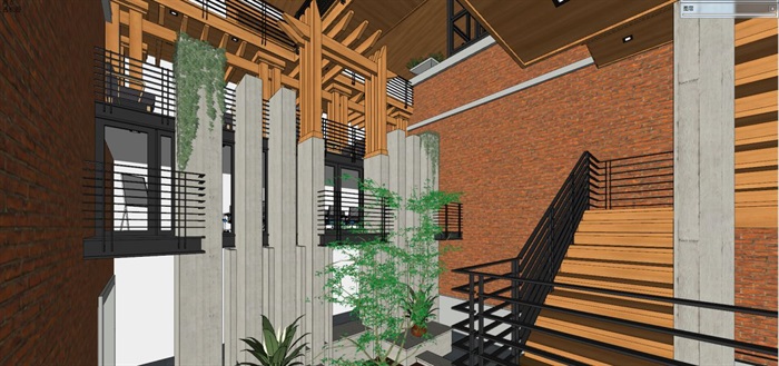 现代风格办公与餐饮LOFT综合楼建筑设计方案SU模型(9)