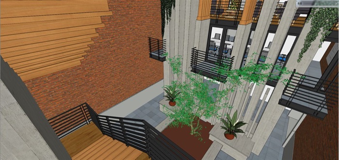 现代风格办公与餐饮LOFT综合楼建筑设计方案SU模型(10)