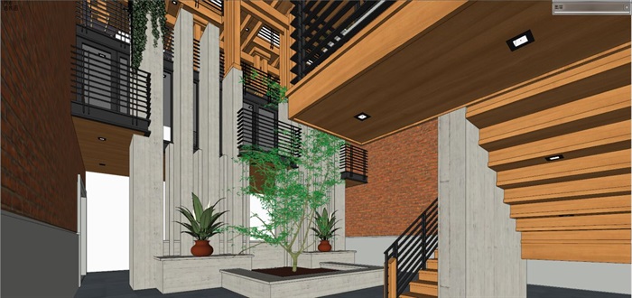 现代风格办公与餐饮LOFT综合楼建筑设计方案SU模型(14)