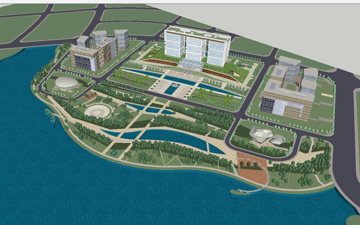 现代风格本溪市民中心政府办公大楼SU模型（附CAD建筑平立剖面）(1)