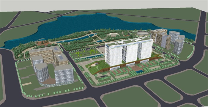 现代风格本溪市民中心政府办公大楼SU模型（附CAD建筑平立剖面）(2)