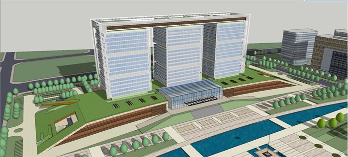 现代风格本溪市民中心政府办公大楼SU模型（附CAD建筑平立剖面）(4)