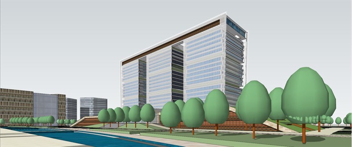 现代风格本溪市民中心政府办公大楼SU模型（附CAD建筑平立剖面）(9)