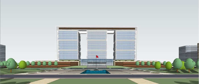 现代风格本溪市民中心政府办公大楼SU模型（附CAD建筑平立剖面）(10)