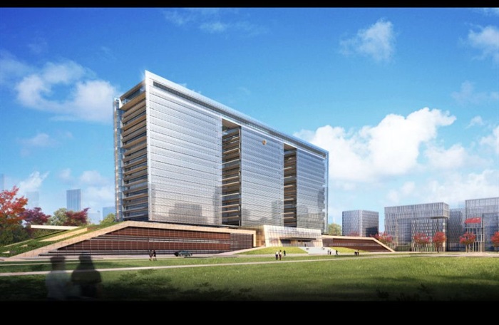 现代风格本溪市民中心政府办公大楼SU模型（附CAD建筑平立剖面）(12)